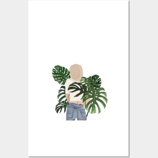 Girl With Monstera Plants Posters and Art